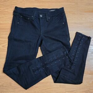 Rag & Bone Women's 27 Devi Skinny Jeans‎ Mid Rise Midnight Stretch Denim Lace Up